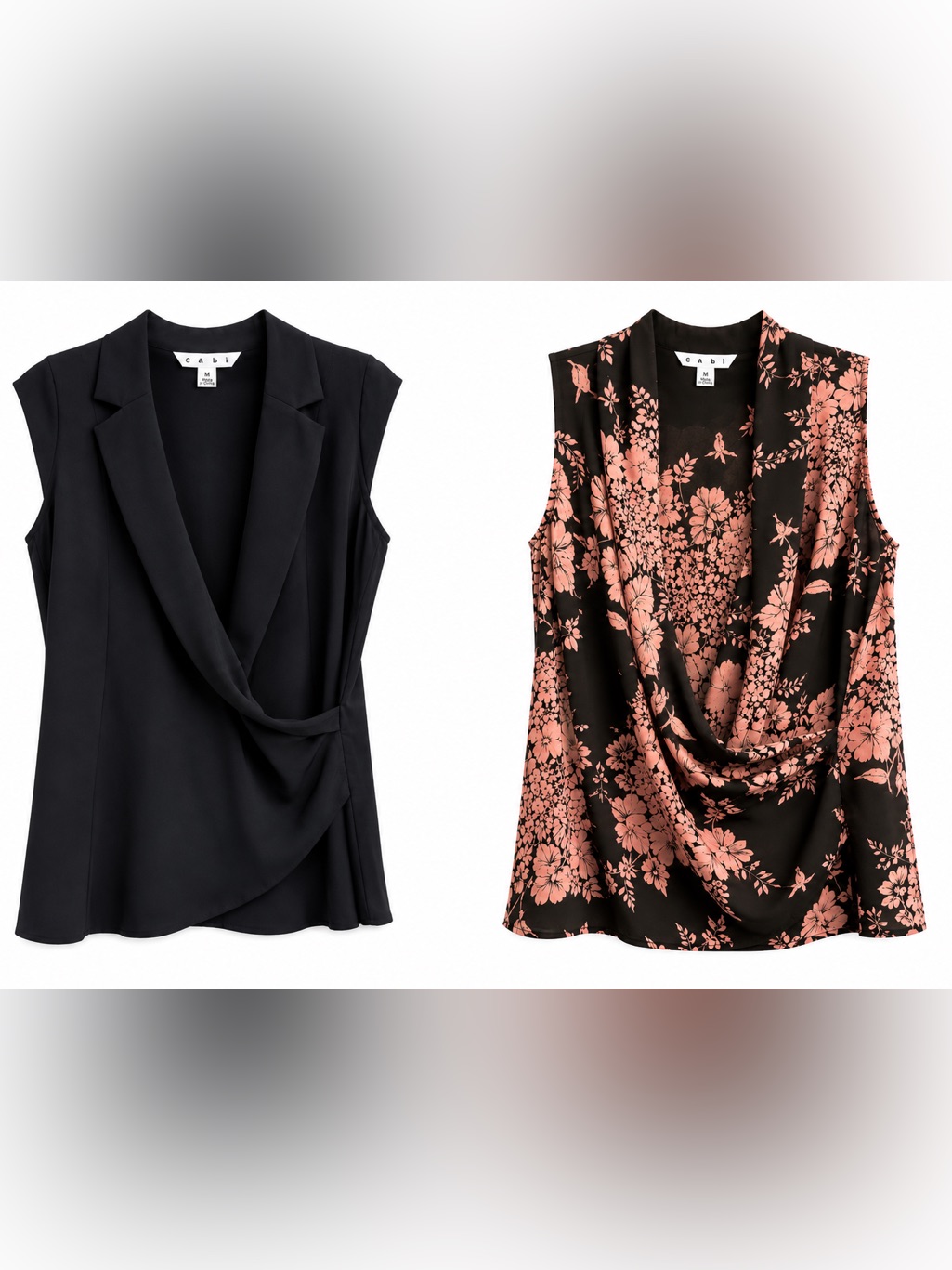 Cabi Size Medium Draped Faux Wrap Blouse Duo Rosewater Floral & Black